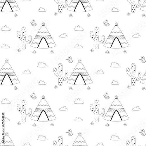 seamless pattern with cartoon wigwam