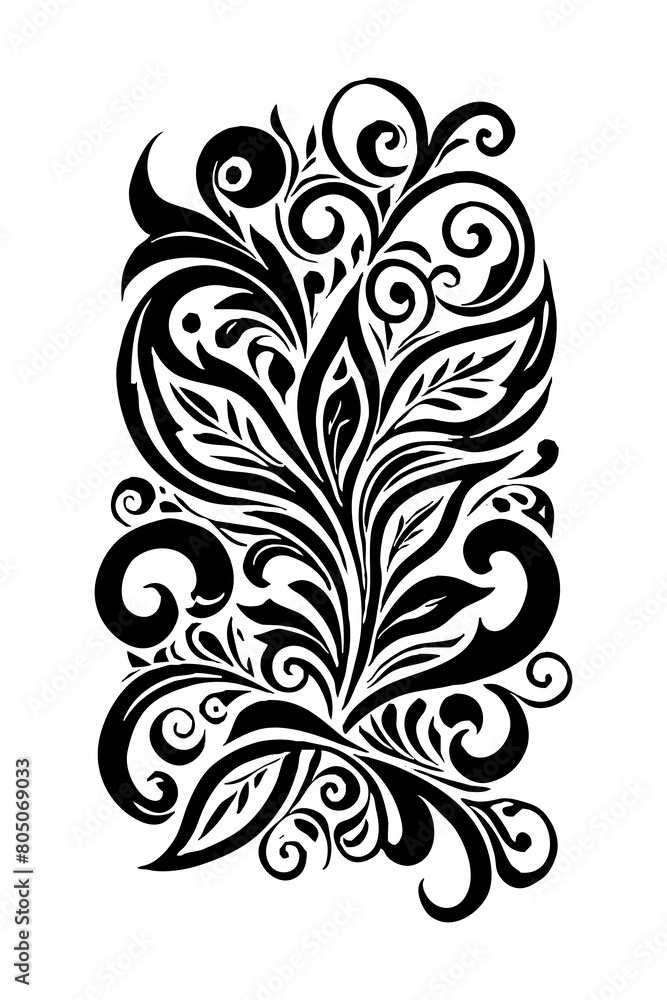 Botanical black and white pattern. For use on tattoos, posters, textiles, T-shirt printing. Generated by Ai Botanical black and white pattern. For use on tattoos, posters, textiles, T-shirt printing. Generated by Ai