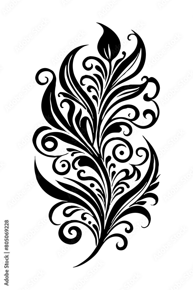 Botanical black and white pattern. For use on tattoos, posters, textiles, T-shirt printing. Generated by Ai Botanical black and white pattern. For use on tattoos, posters, textiles, T-shirt printing. Generated by Ai