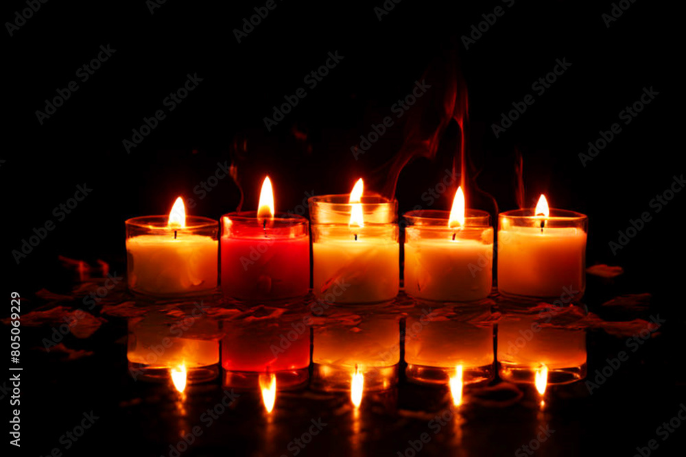 Burning candles on a black background Burning candles on a black background