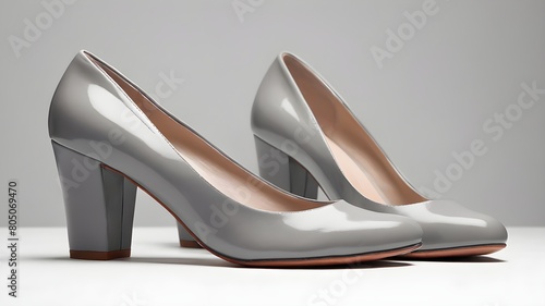 pair of grey heel shoes on white