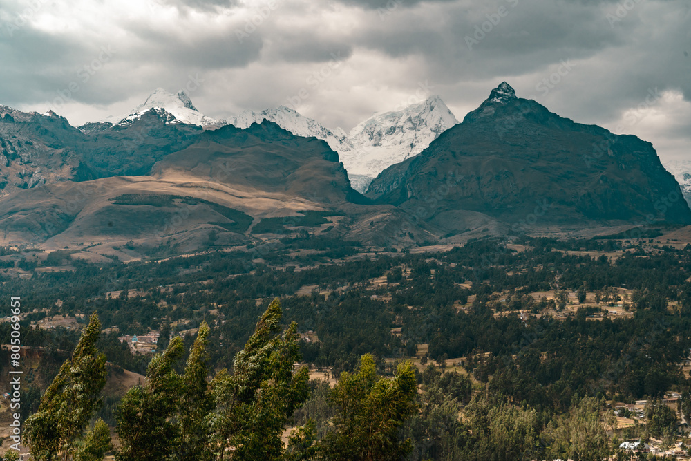 panoramic view over huaraz in the huascarán national park in peru