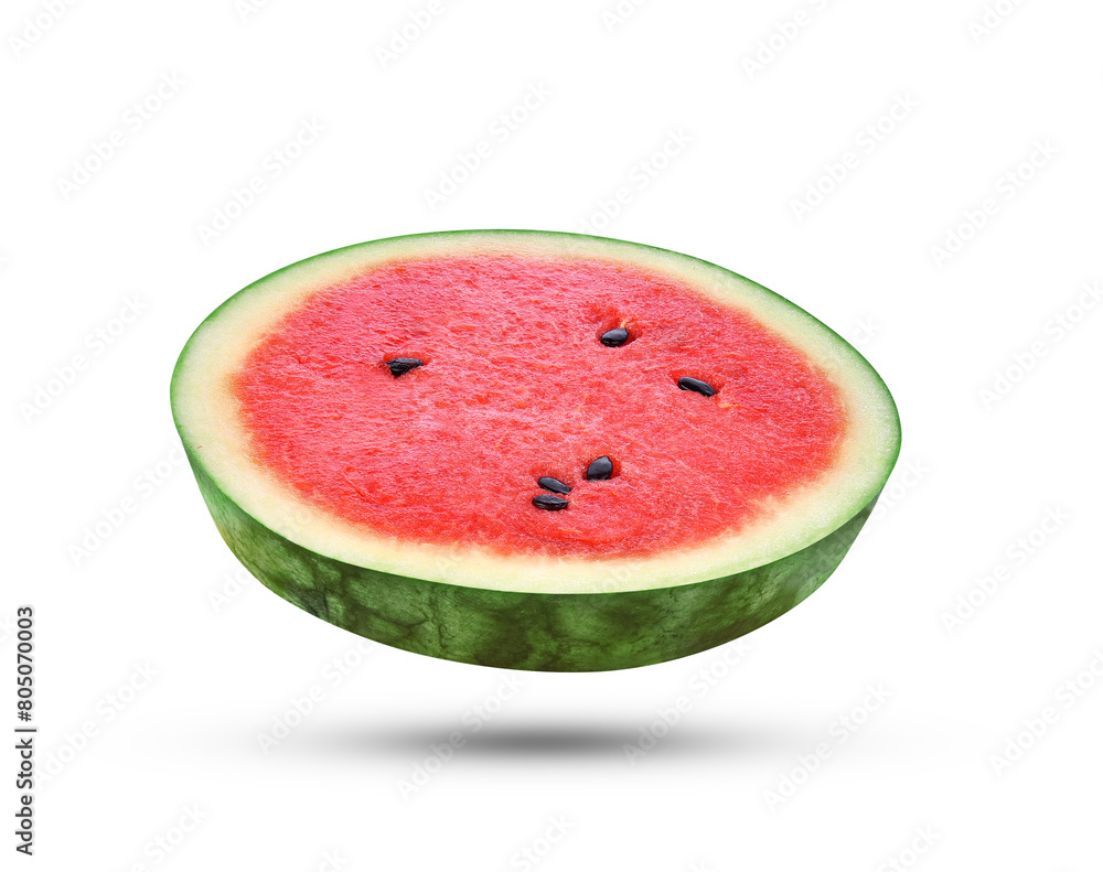 Slice of watermelon falling in the air isolated on transparent background. PNG Slice of watermelon falling in the air isolated on transparent background. PNG