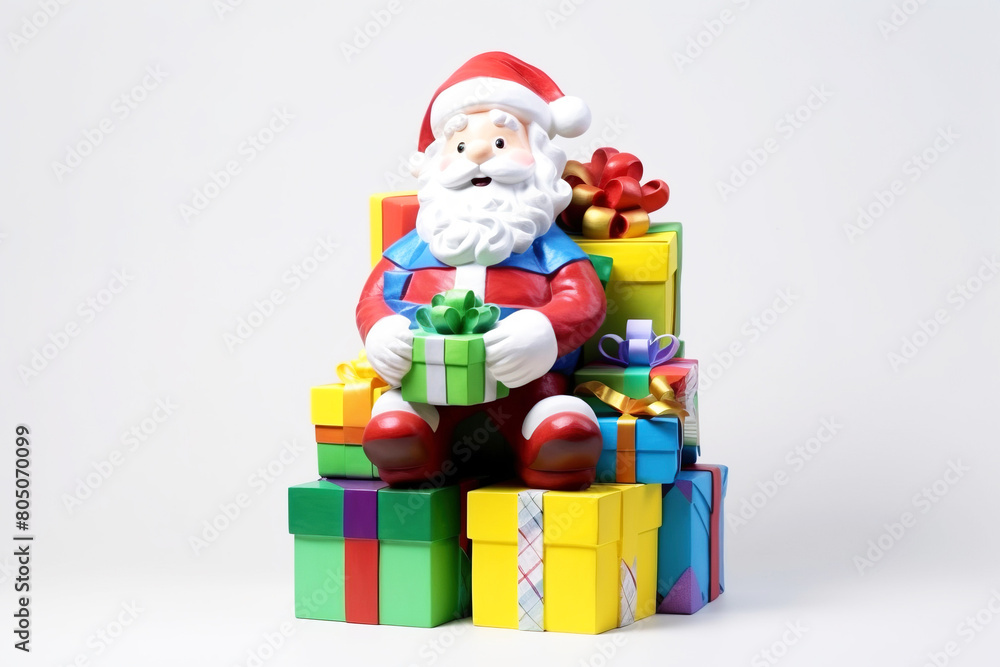 Santa Claus with gift boxes on white background, copy space isolate. AI generated. Santa Claus with gift boxes on white background, copy space isolate. AI generated.