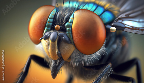 Insect fly close up, macro entomology. AI generated. © Serhii