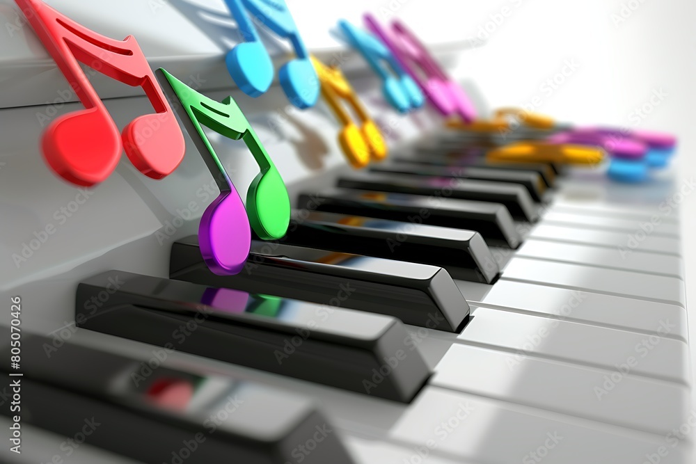 Piano Wavy Keyboard and Music Notes 3D Illustratio. Piano Keyboard with ...