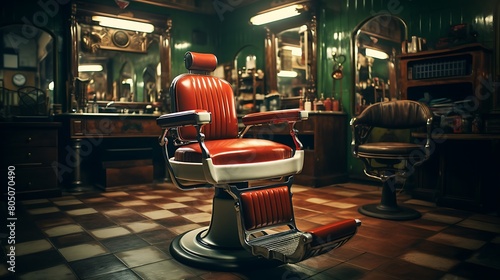 A vintage barber chair in a retro barbershop, evoking nostalgia for classic grooming rituals