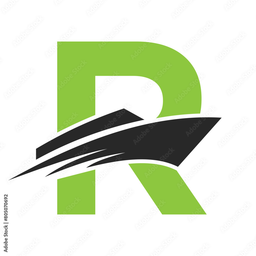 Initial Letter R Boat Logo For Yacht Sign. Maritime Symbol Vector ...
