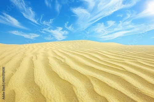 Captivating desert landscape under a deep blue sky with radiant golden sand dunes