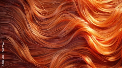Background with texture of women's hair, close-up of hair, bright red hair