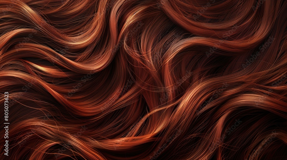 Background with texture of women's hair, close-up of hair, brown-red hair Background with texture of women's hair, close-up of hair, brown-red hair