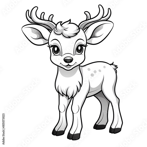 Cute Elk in a simple line art style on a white background with yellow and blue lines for coloring