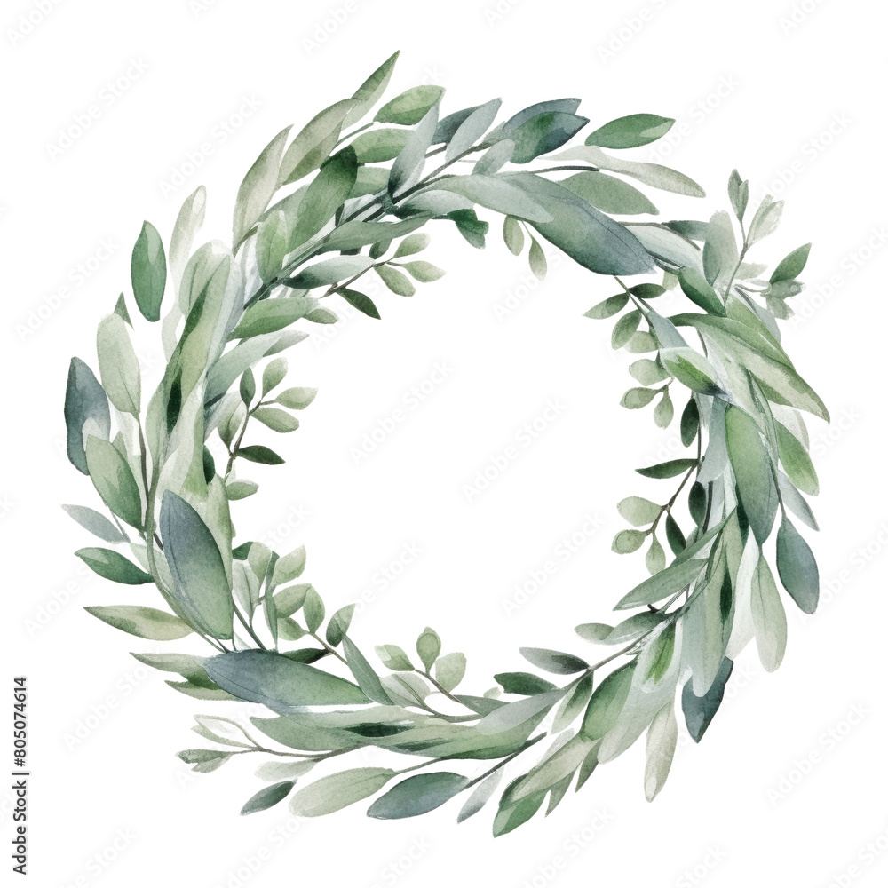 laurel wreath botanical watercolor isolated on transparent background cutout