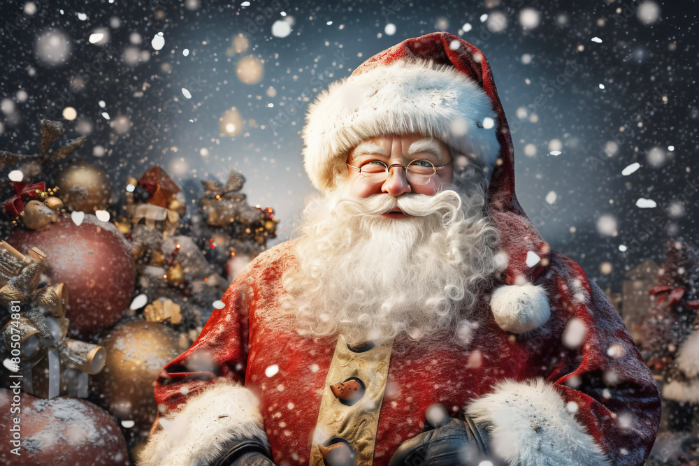 Group of Santa Clauses in snowy forest on Christmas New Year Day, fabulous creatures. AI generated. Group of Santa Clauses in snowy forest on Christmas New Year Day, fabulous creatures. AI generated.