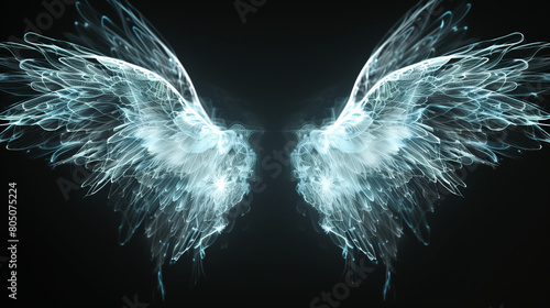 White angel wings on black backdground photo