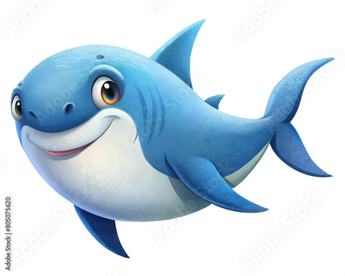 Cartoon style illustration of cute shark isolated on transparent background. AI Generative