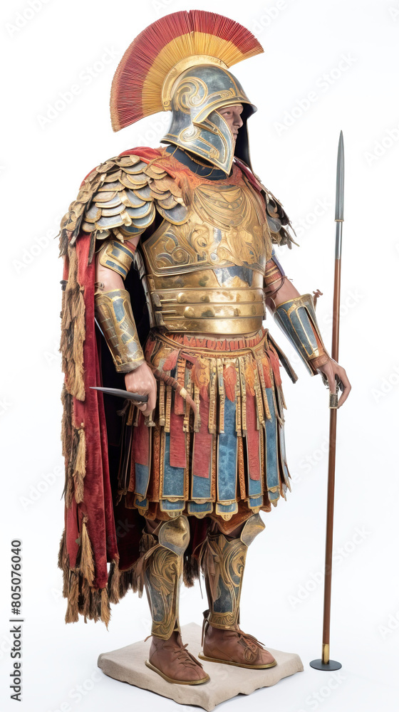 Ancient spartan trojan warrior in armor with weapons. White background, isolate. AI generated. Ancient spartan trojan warrior in armor with weapons. White background, isolate. AI generated.