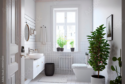 Bathroom in Scandinavian style. Generative AI 
