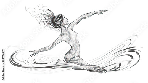 International day of yoga, hand drawn woman graphic illustration isolated on white background. AI generated.