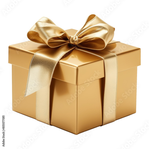 golden gift box isolated on transparent background cutout