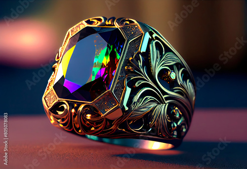 Ring with a large stone. Generative AI,