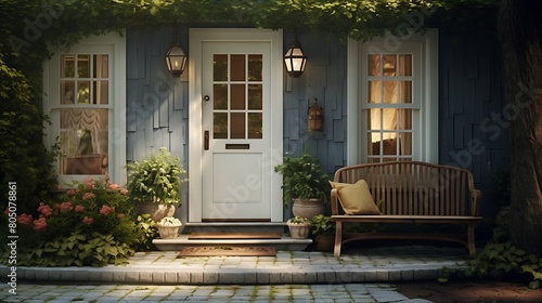 A classic Dutch door adorned with brass hardware, adding charm to a quaint cottage facade