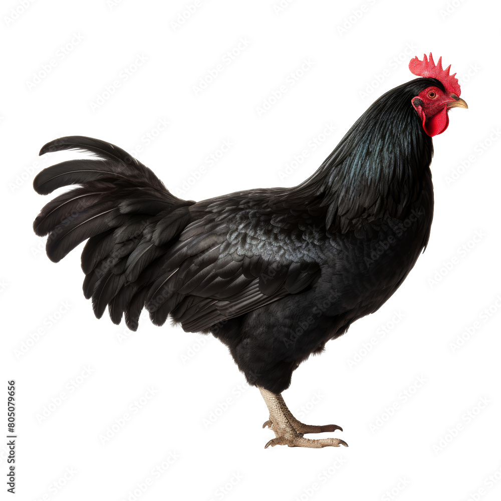 Fototapeta premium black rooster isolated on transparent background cutout