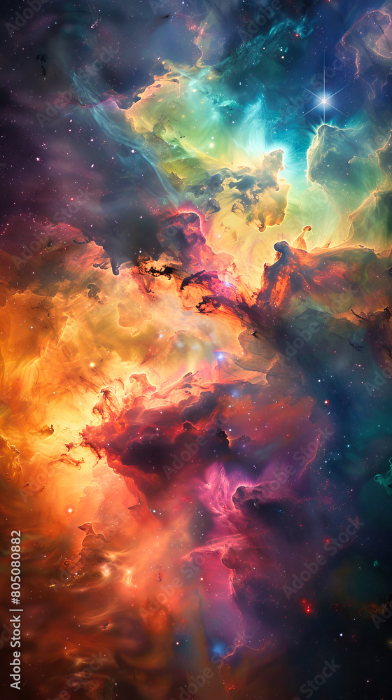 An amazing nebula with colorful clouds and stars in deep space