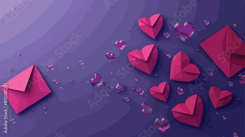 Composition with envelopes paper hearts and glass sto photo