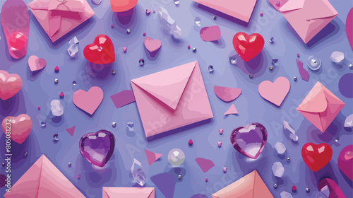 Composition with envelopes paper hearts and glass sto photo