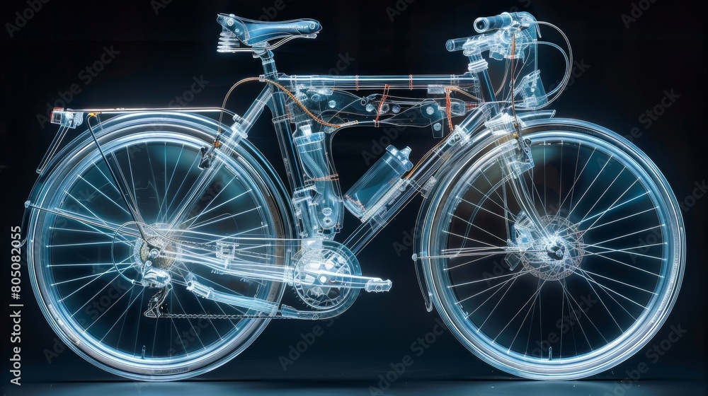 Fototapeta premium X-ray scan of a bicycle, revealing the frame, wheels, and gears.