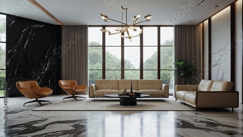 luxury living room with marble floor