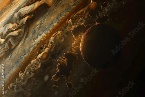 A breathtaking view of Jupiter and its swirling bands of clouds, with the Great Red Spot prominently visible in the gas giant's atmosphere.
