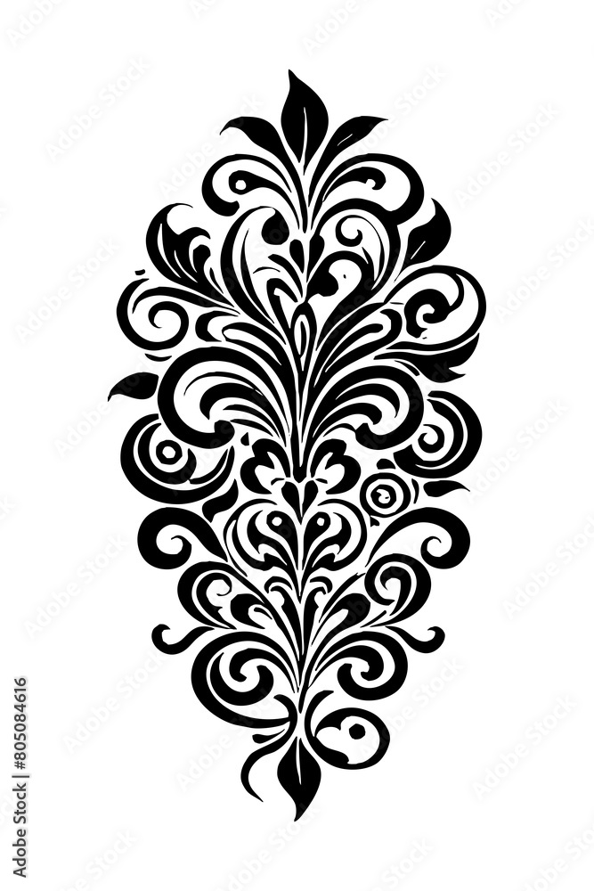 Botanical black and white pattern. For use on tattoos, posters, textiles, T-shirt printing. Generated by Ai