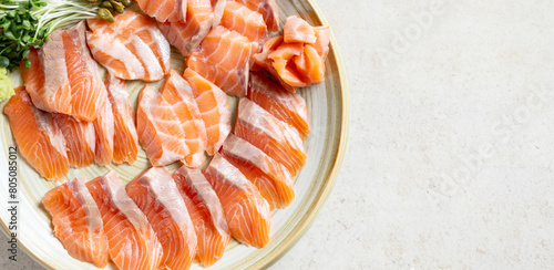 Fresh salmon sashimi, Japanese food