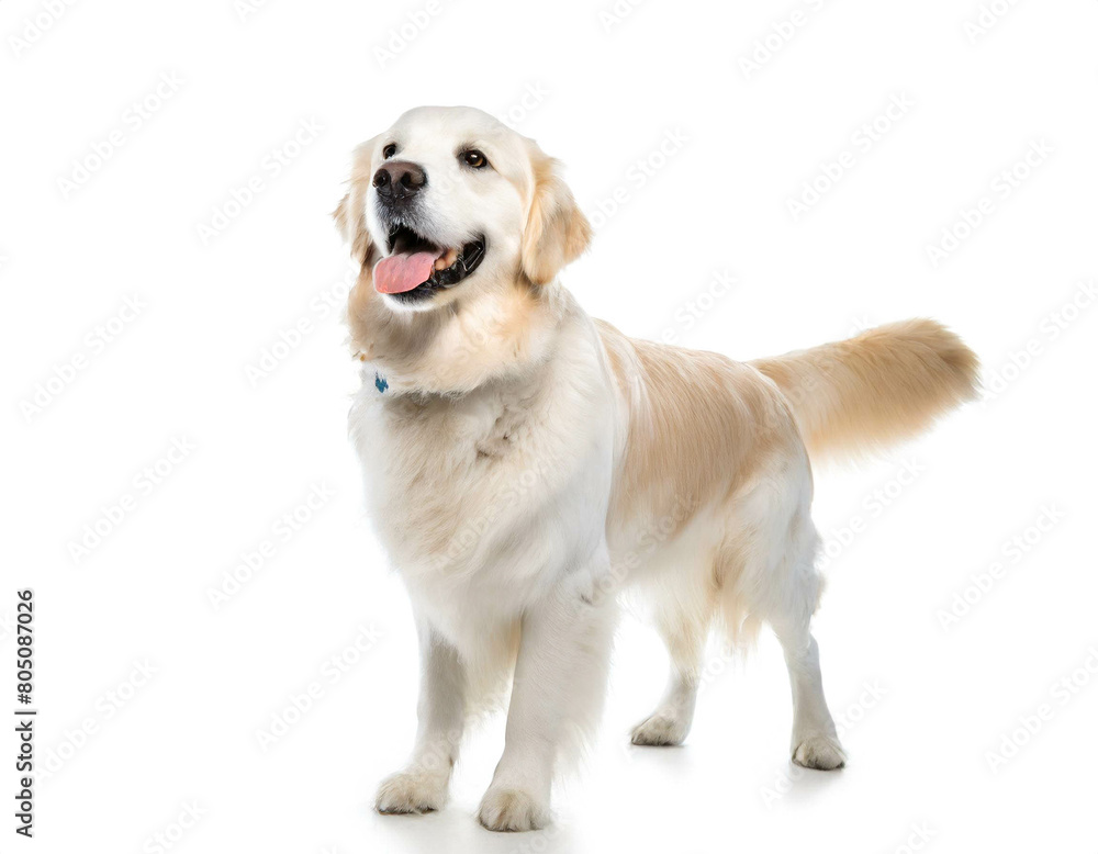 Weißer Golden Retriever auf vier beinen isoliert auf weißen Hintergrund, Freisteller Weißer Golden Retriever auf vier beinen isoliert auf weißen Hintergrund, Freisteller