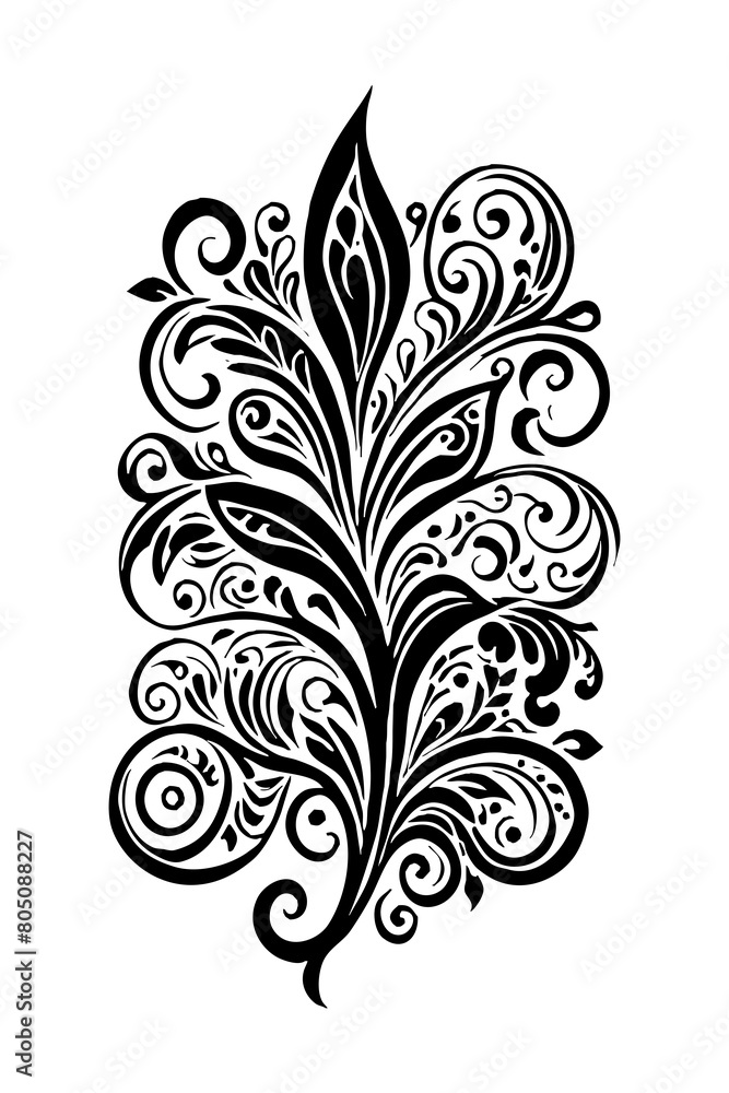 Botanical black and white pattern. For use on tattoos, posters, textiles, T-shirt printing. Generated by Ai Botanical black and white pattern. For use on tattoos, posters, textiles, T-shirt printing. Generated by Ai