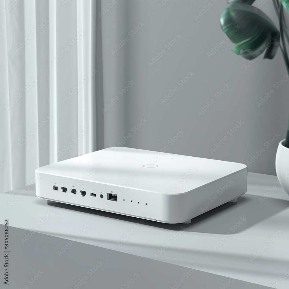 Connect Seamlessly: Minimalist White Wireless Router and Modem Device Connect Seamlessly: Minimalist White Wireless Router and Modem Device