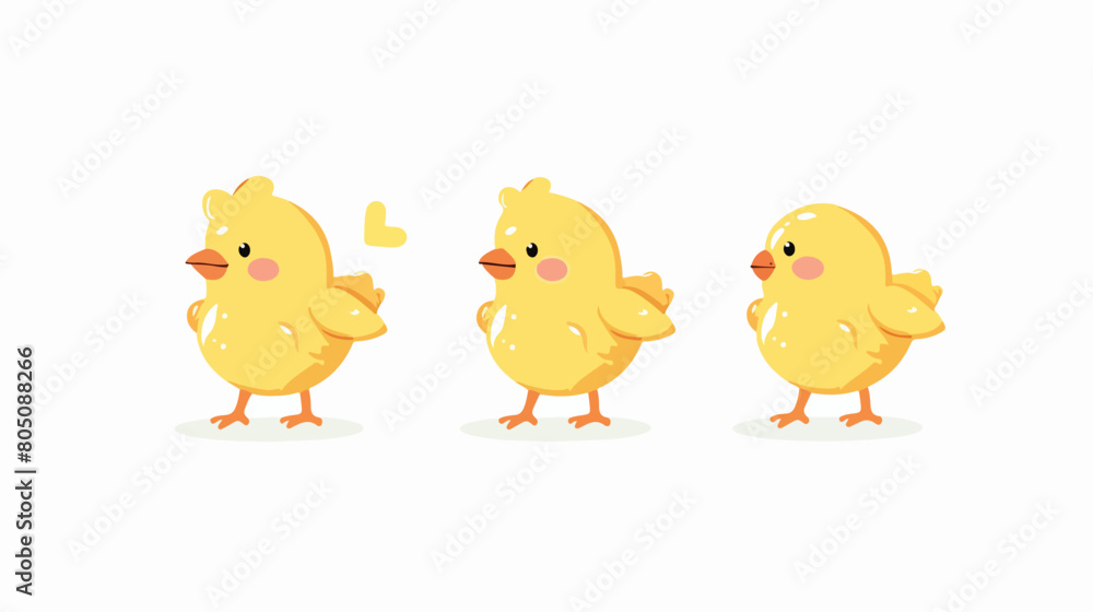 Cute yellow chickens isolated on white Vector style Vector