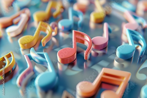 Colorful music notes - 3D render .