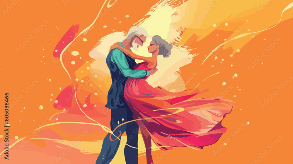 Dancing mature couple on color background Vector style