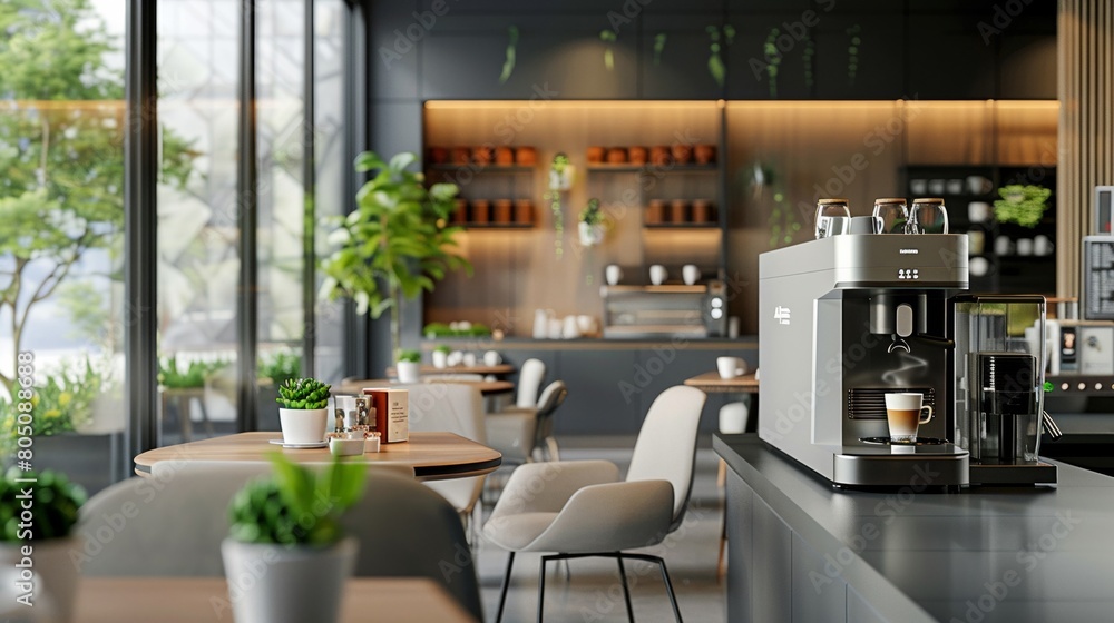 Coffee robot at an office break area dispensing espresso shots Coffee robot at an office break area dispensing espresso shots