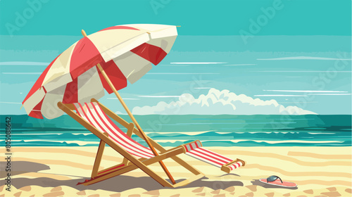 Deckchair with beach accessories and umbrella 