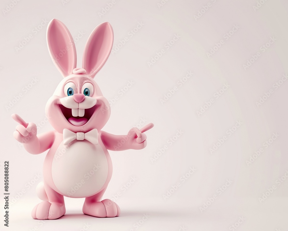 Fototapeta premium Friendly 3D rabbit insurance broker smiling and pointing towards an empty space
