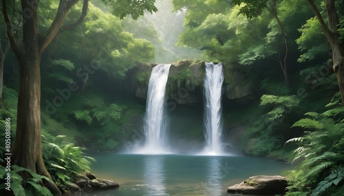 serene secluded waterfall in a lush forest peace upscaled 2