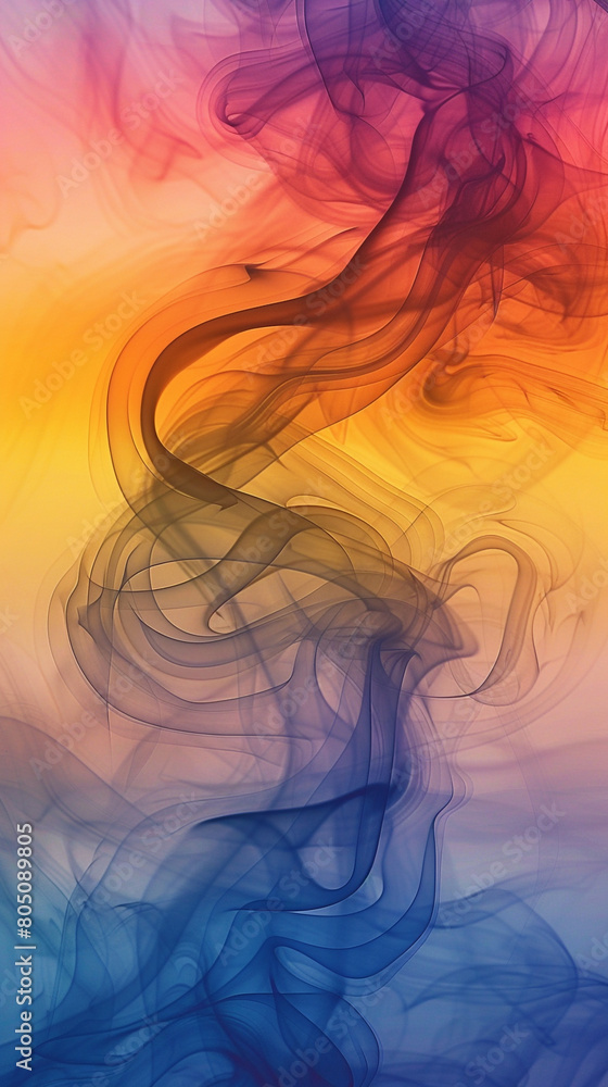 Swirling smoke pattern seamlessly flowing over a gradient of sunset colors