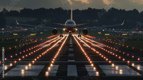 Obraz na płótnie Majestic Commercial Airplane Ascending During Early Morning with Misty Dawn Light Reflecting on Runway w salonie