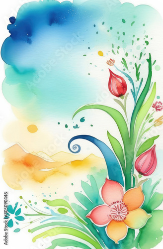 still life pastel watercolor illustration of blooming flowers, spring and summertime concept