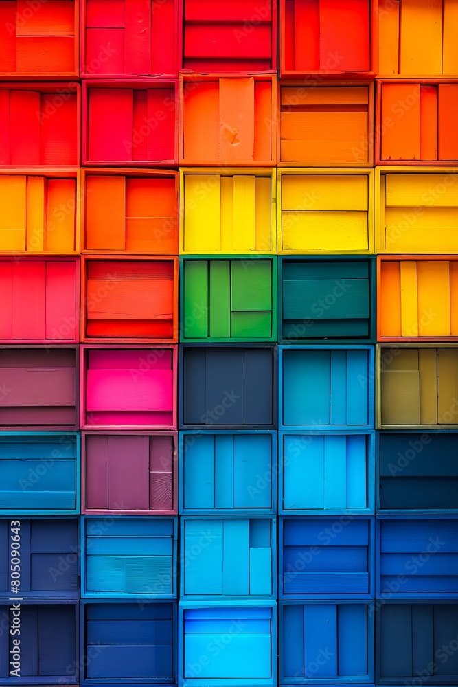 A colorful wall of boxes. A colorful wall of boxes.