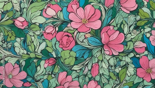 floral print pattern representations of roses and other blooms